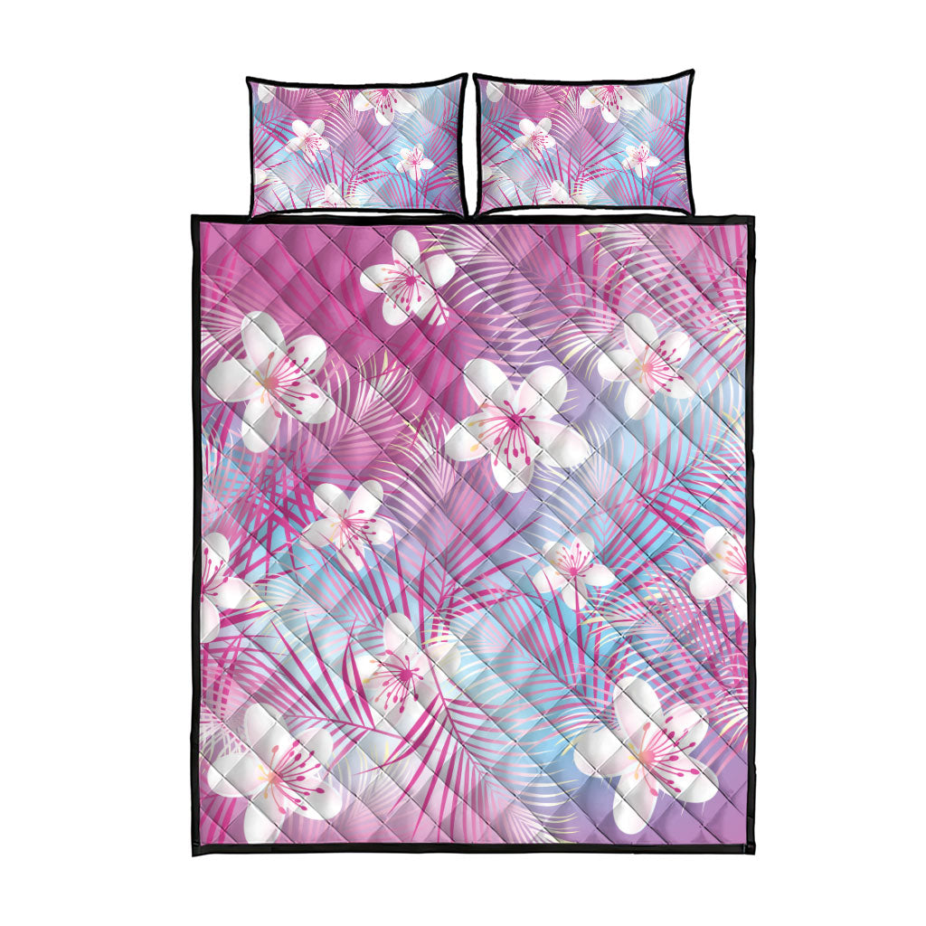Pink Aloha Hawaiian Quilt Bed Set Tropical Flower Palm Leaf Pattern LT19 - Polynesian Pride
