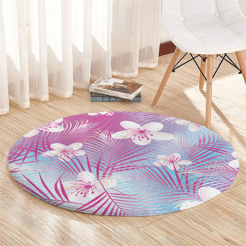 Pink Aloha Hawaiian Round Carpet Tropical Flower Palm Leaf Pattern LT19 - Polynesian Pride