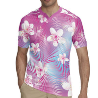 Pink Aloha Hawaiian Rugby Jersey Tropical Flower Palm Leaf Pattern LT19 - Polynesian Pride