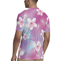 Pink Aloha Hawaiian Rugby Jersey Tropical Flower Palm Leaf Pattern LT19 - Polynesian Pride
