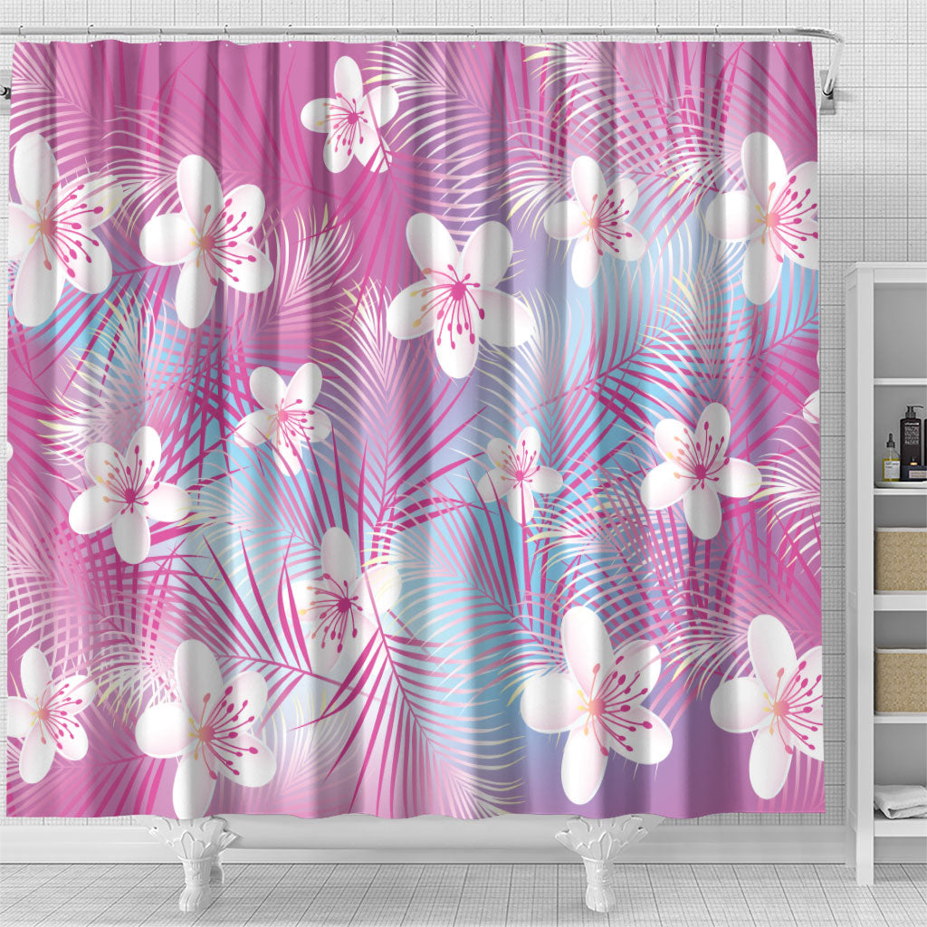 Pink Aloha Hawaiian Shower Curtain Tropical Flower Palm Leaf Pattern LT19 - Polynesian Pride
