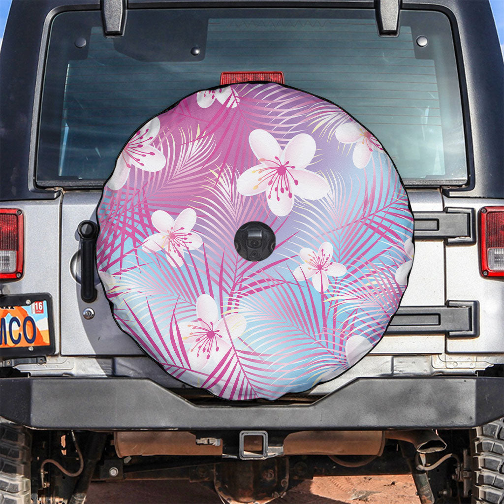 Pink Aloha Hawaiian Spare Tire Cover Tropical Flower Palm Leaf Pattern LT19 Pink - Polynesian Pride