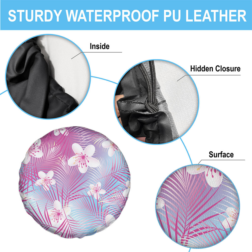 Pink Aloha Hawaiian Spare Tire Cover Tropical Flower Palm Leaf Pattern LT19 - Polynesian Pride