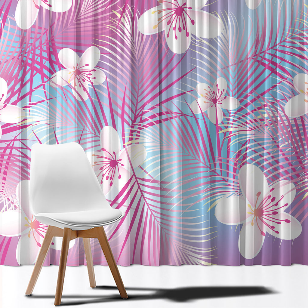 Pink Aloha Hawaiian Window Curtain Tropical Flower Palm Leaf Pattern LT19 - Polynesian Pride