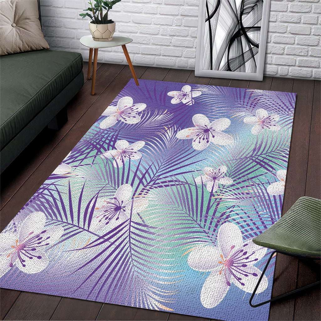 Purple Aloha Hawaiian Area Rug Tropical Flower Palm Leaf Pattern LT19 Purple - Polynesian Pride