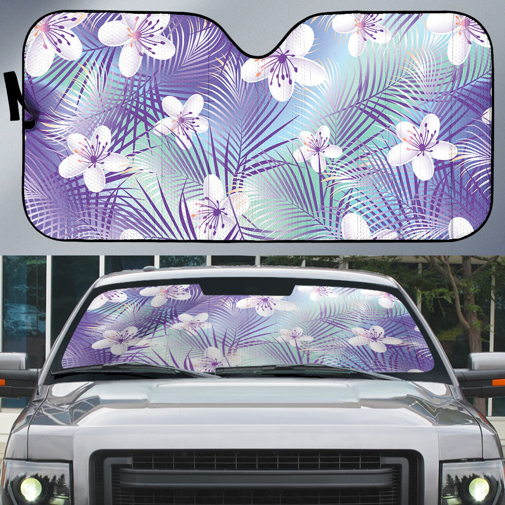Purple Aloha Hawaiian Auto Sun Shade Tropical Flower Palm Leaf Pattern LT19 Purple - Polynesian Pride