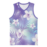 Purple Aloha Hawaiian Basketball Jersey Tropical Flower Palm Leaf Pattern LT19 Unisex Purple - Polynesian Pride