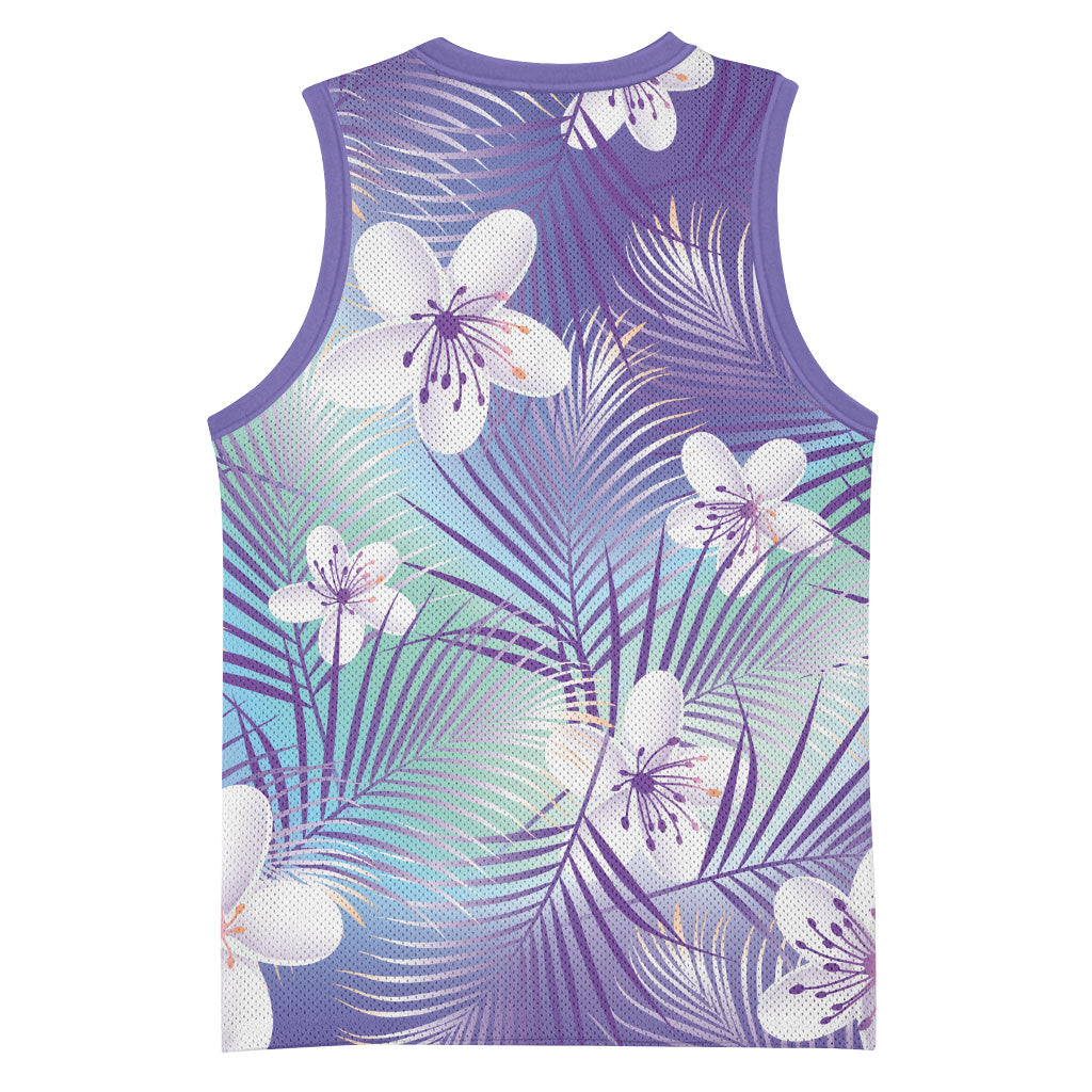 Purple Aloha Hawaiian Basketball Jersey Tropical Flower Palm Leaf Pattern LT19 - Polynesian Pride