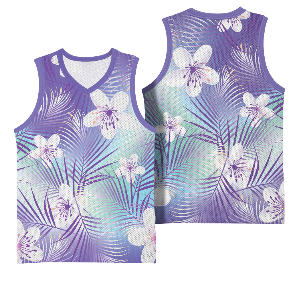Purple Aloha Hawaiian Basketball Jersey Tropical Flower Palm Leaf Pattern LT19 - Polynesian Pride
