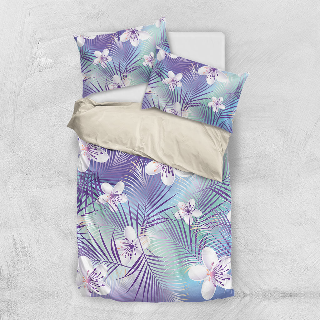 Purple Aloha Hawaiian Bedding Set Tropical Flower Palm Leaf Pattern LT19 US Twin 172cm x 218cm Purple - Polynesian Pride