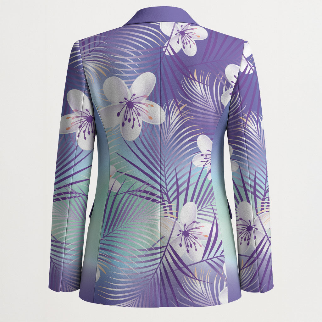 Purple Aloha Hawaiian Blazer Tropical Flower Palm Leaf Pattern LT19 - Polynesian Pride