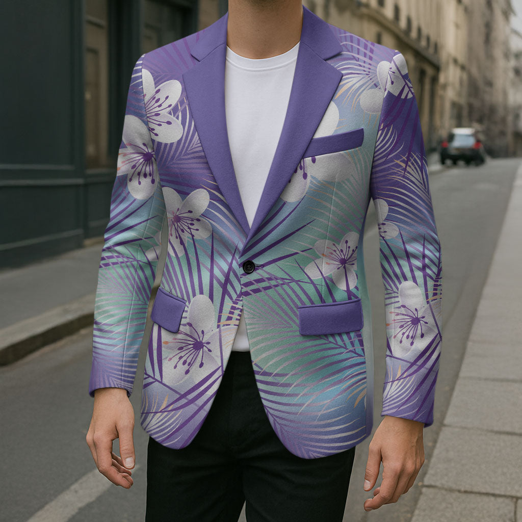 Purple Aloha Hawaiian Blazer Tropical Flower Palm Leaf Pattern LT19 - Polynesian Pride