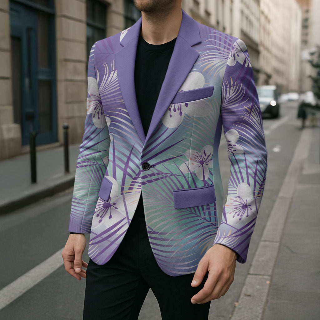 Purple Aloha Hawaiian Blazer Tropical Flower Palm Leaf Pattern LT19 - Polynesian Pride