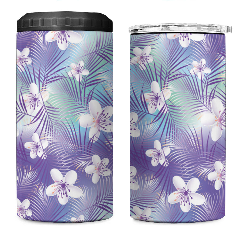 Purple Aloha Hawaiian 4 in 1 Can Cooler Tumbler Tropical Flower Palm Leaf Pattern LT19 One Size: 16 oz Purple - Polynesian Pride