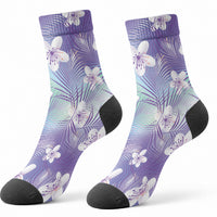 Purple Aloha Hawaiian Crew Socks Tropical Flower Palm Leaf Pattern LT19 - Polynesian Pride