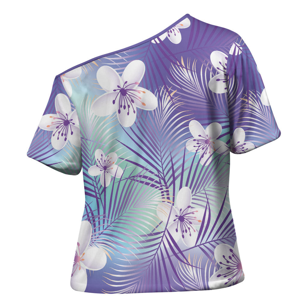 Purple Aloha Hawaiian Cross Shoulder Shirt Tropical Flower Palm Leaf Pattern LT19 - Polynesian Pride