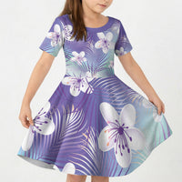 Purple Aloha Hawaiian Kid Short Sleeve Dress Tropical Flower Palm Leaf Pattern LT19 KID Purple - Polynesian Pride