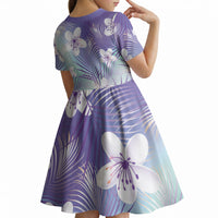 Purple Aloha Hawaiian Kid Short Sleeve Dress Tropical Flower Palm Leaf Pattern LT19 - Polynesian Pride