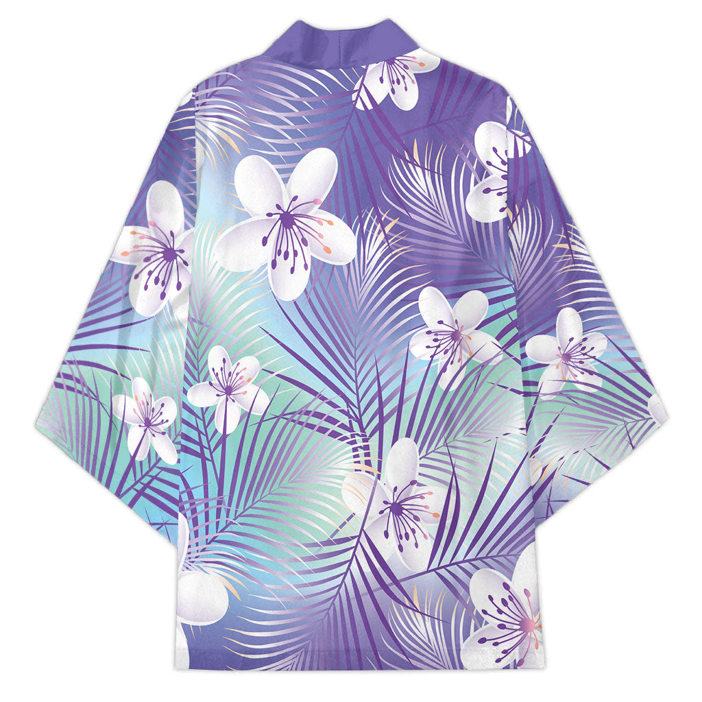 Purple Aloha Hawaiian Kimono Tropical Flower Palm Leaf Pattern LT19 - Polynesian Pride