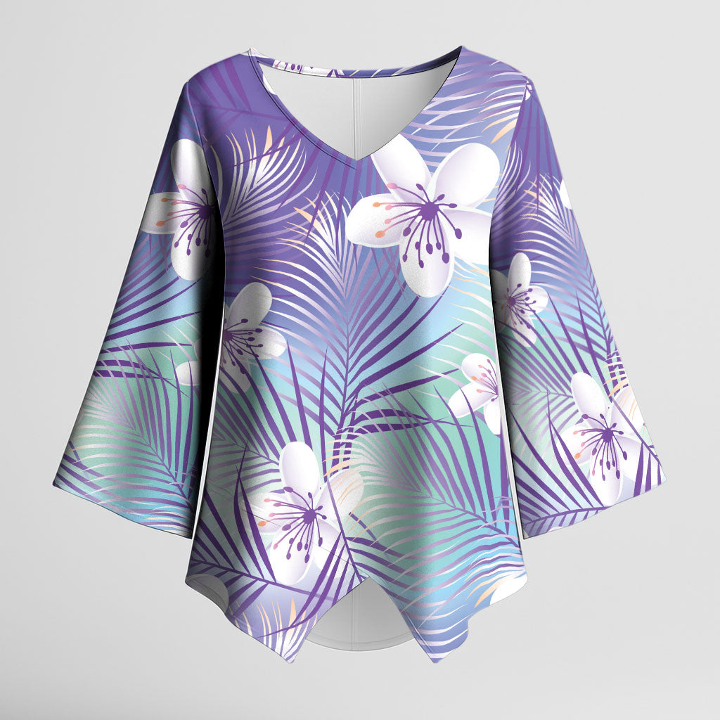 Purple Aloha Hawaiian Kimono Sleeve Blouse Tropical Flower Palm Leaf Pattern LT19 Female Purple - Polynesian Pride