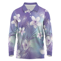 Purple Aloha Hawaiian Long Sleeve Polo Shirt Tropical Flower Palm Leaf Pattern LT19 Purple - Polynesian Pride
