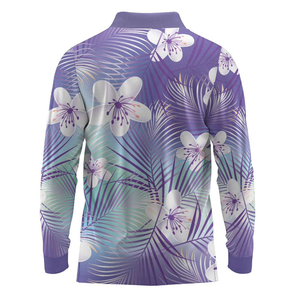 Purple Aloha Hawaiian Long Sleeve Polo Shirt Tropical Flower Palm Leaf Pattern LT19 - Polynesian Pride