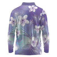 Purple Aloha Hawaiian Long Sleeve Polo Shirt Tropical Flower Palm Leaf Pattern LT19 - Polynesian Pride