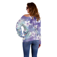 Purple Aloha Hawaiian Off Shoulder Sweater Tropical Flower Palm Leaf Pattern LT19 - Polynesian Pride