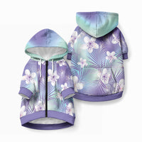 Purple Aloha Hawaiian Pet Hoodie Tropical Flower Palm Leaf Pattern LT19 Zip-up Purple - Polynesian Pride