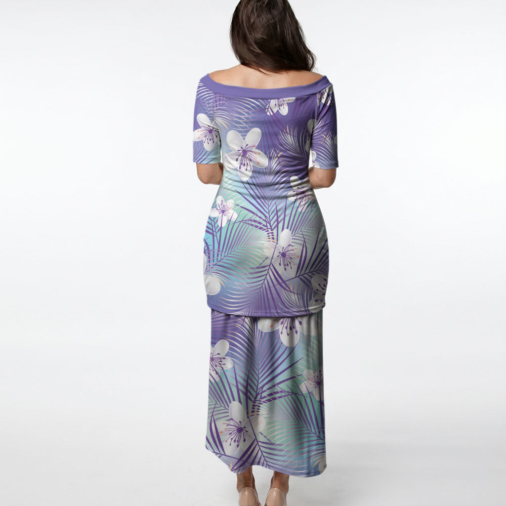 Purple Aloha Hawaiian Puletasi Tropical Flower Palm Leaf Pattern LT19 - Polynesian Pride