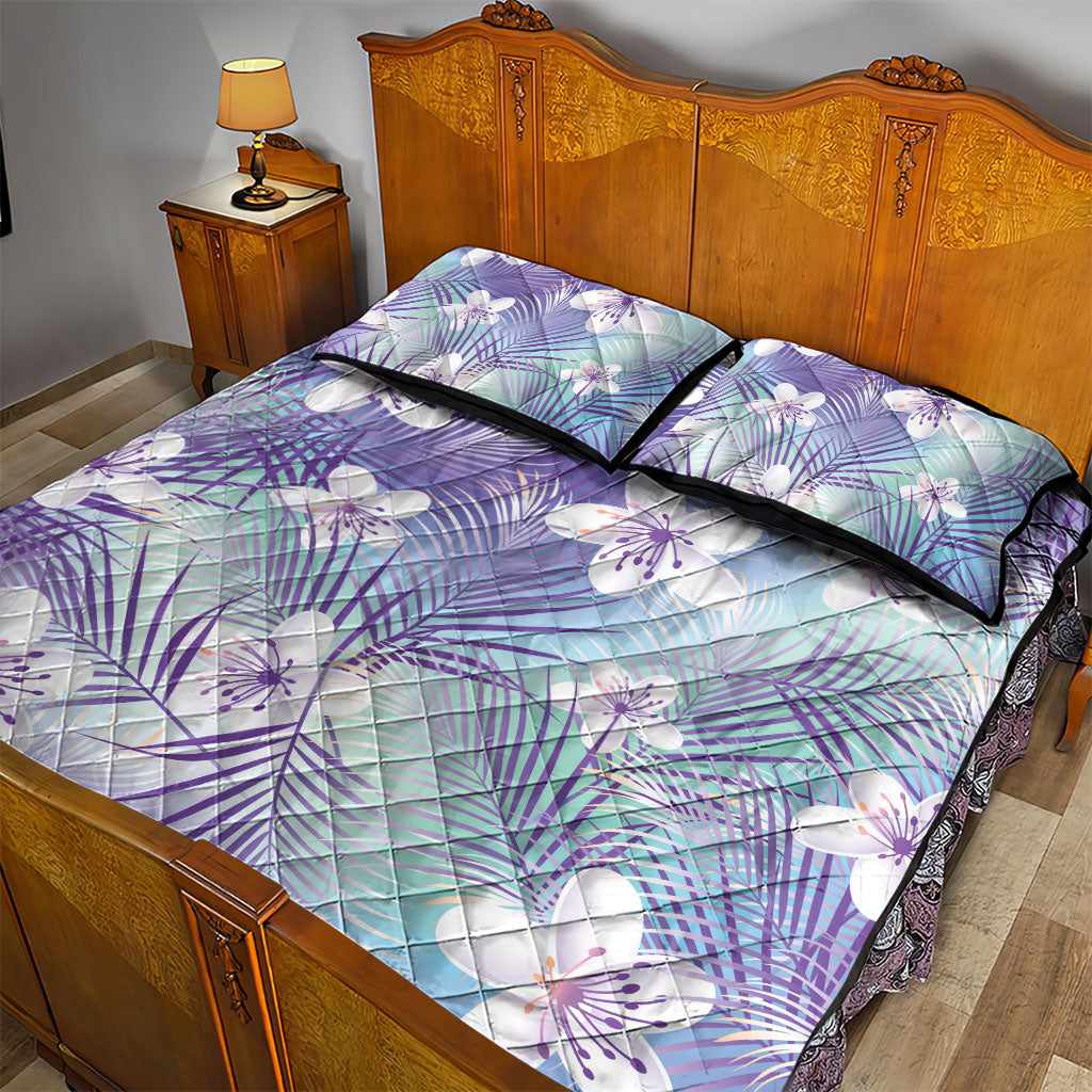 Purple Aloha Hawaiian Quilt Bed Set Tropical Flower Palm Leaf Pattern LT19 - Polynesian Pride