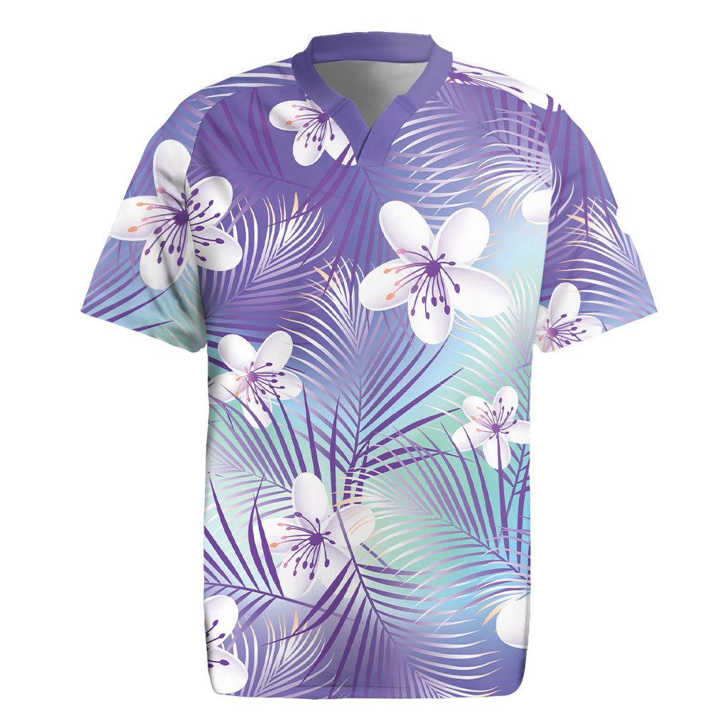 Purple Aloha Hawaiian Rugby Jersey Tropical Flower Palm Leaf Pattern LT19 Purple - Polynesian Pride