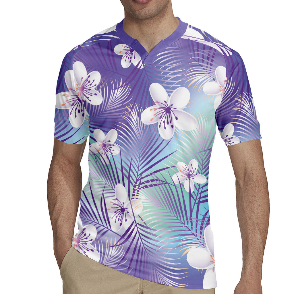 Purple Aloha Hawaiian Rugby Jersey Tropical Flower Palm Leaf Pattern LT19 - Polynesian Pride