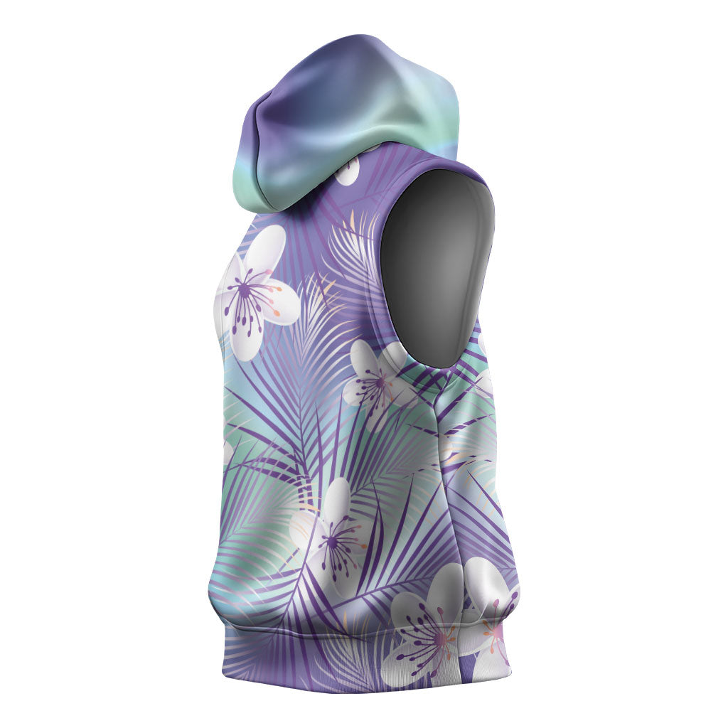 Purple Aloha Hawaiian Sleeveless Hoodie Tropical Flower Palm Leaf Pattern LT19 - Polynesian Pride
