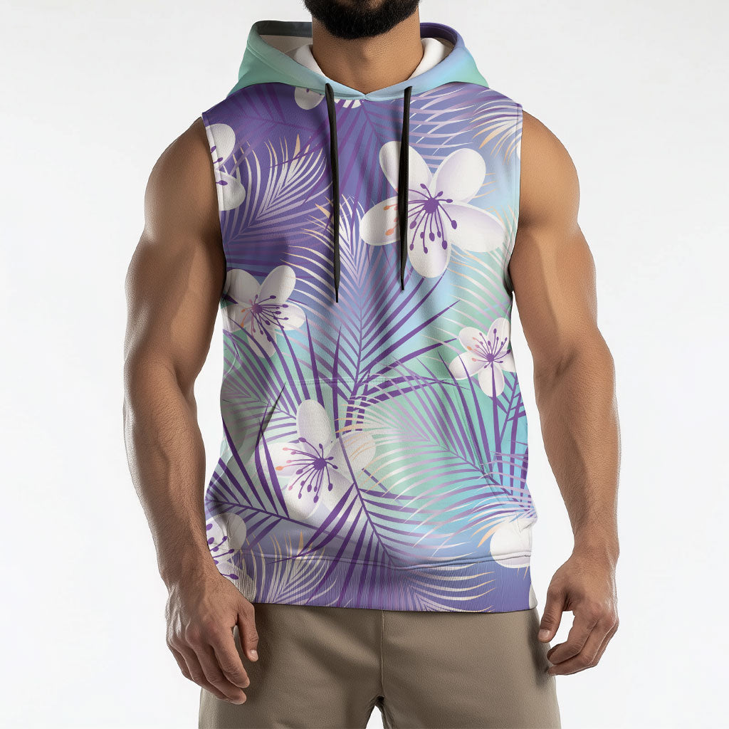 Purple Aloha Hawaiian Sleeveless Hoodie Tropical Flower Palm Leaf Pattern LT19 - Polynesian Pride