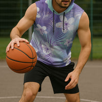 Purple Aloha Hawaiian Sleeveless Hoodie Tropical Flower Palm Leaf Pattern LT19 - Polynesian Pride