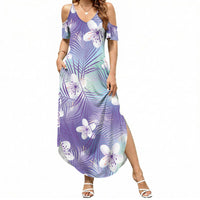 Purple Aloha Hawaiian Summer Maxi Dress Tropical Flower Palm Leaf Pattern LT19 Women Purple - Polynesian Pride