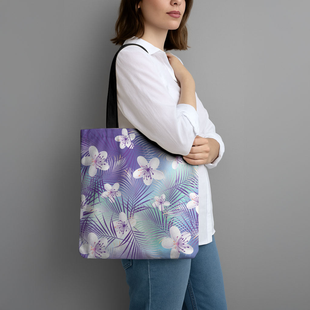 Purple Aloha Hawaiian Tote Bag Tropical Flower Palm Leaf Pattern LT19 - Polynesian Pride