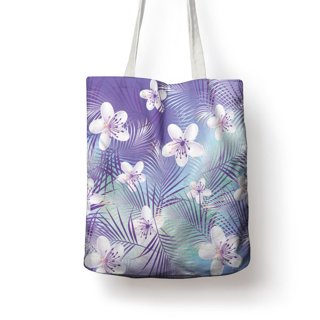 Purple Aloha Hawaiian Tote Bag Tropical Flower Palm Leaf Pattern LT19 - Polynesian Pride