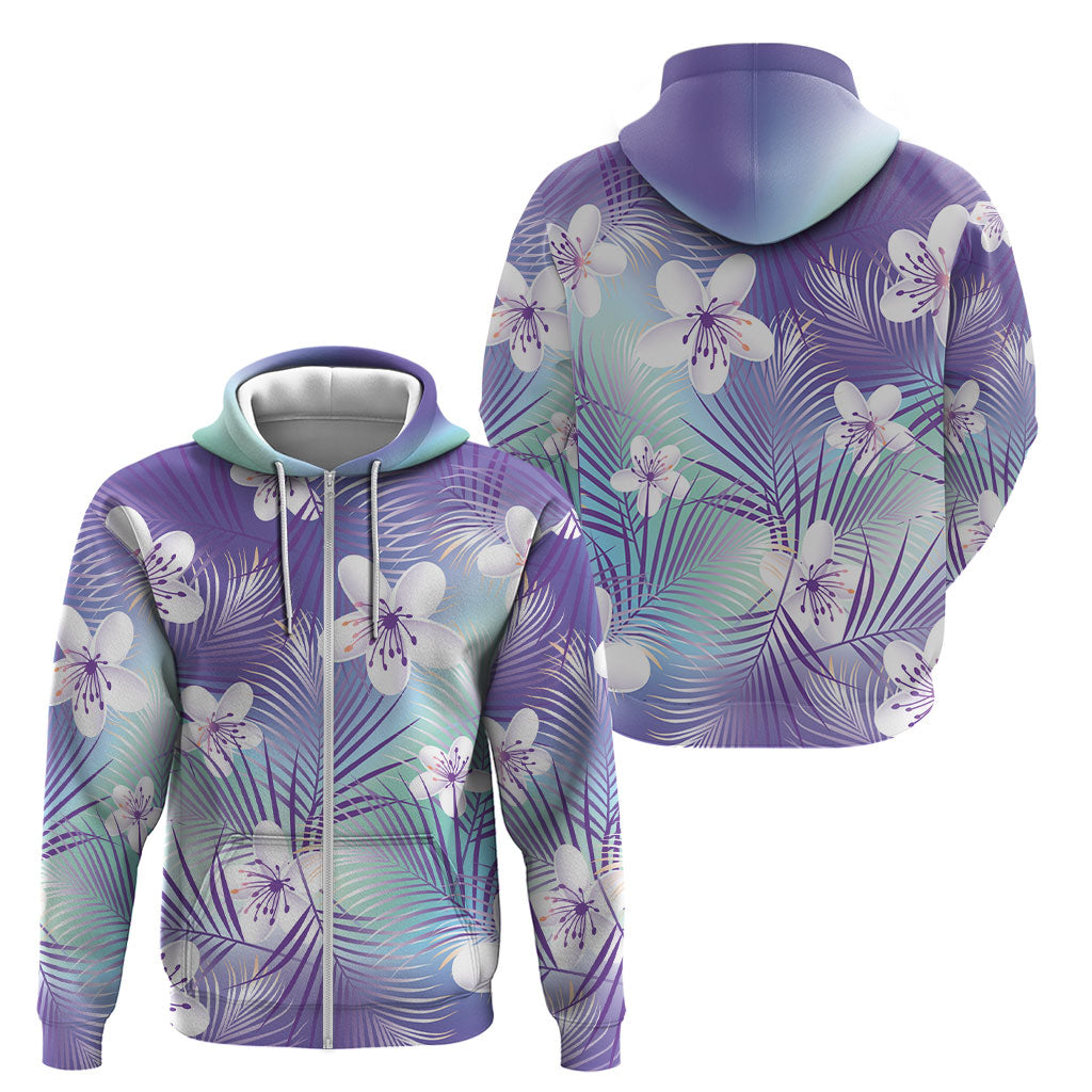 Purple Aloha Hawaiian Zip Hoodie Tropical Flower Palm Leaf Pattern LT19 - Polynesian Pride