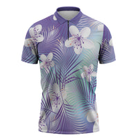 Purple Aloha Hawaiian Zipper Polo Shirt Tropical Flower Palm Leaf Pattern LT19 Purple - Polynesian Pride