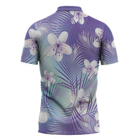 Purple Aloha Hawaiian Zipper Polo Shirt Tropical Flower Palm Leaf Pattern LT19 - Polynesian Pride