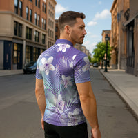 Purple Aloha Hawaiian Zipper Polo Shirt Tropical Flower Palm Leaf Pattern LT19 - Polynesian Pride