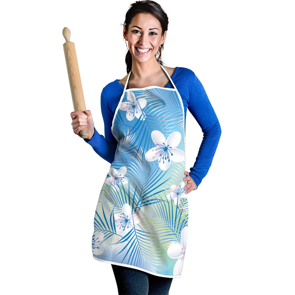 Blue Aloha Hawaiian Apron Tropical Flower Palm Leaf Pattern LT19 - Polynesian Pride
