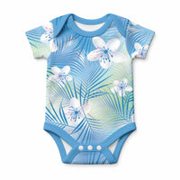 Blue Aloha Hawaiian Baby Onesie Tropical Flower Palm Leaf Pattern LT19 Blue - Polynesian Pride