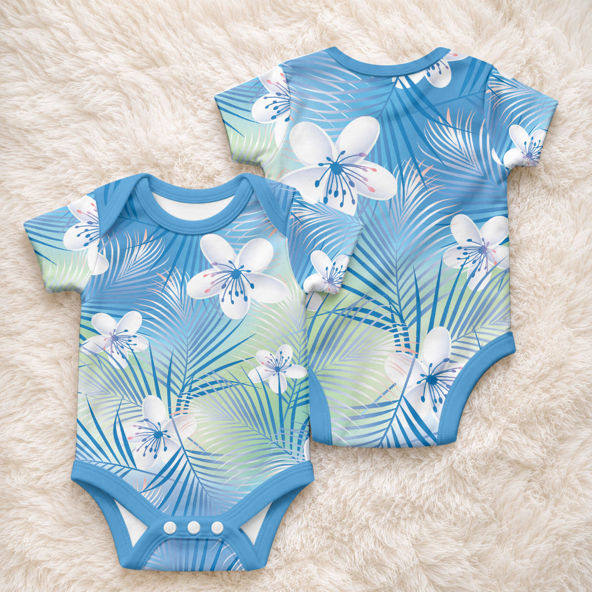 Blue Aloha Hawaiian Baby Onesie Tropical Flower Palm Leaf Pattern LT19 - Polynesian Pride