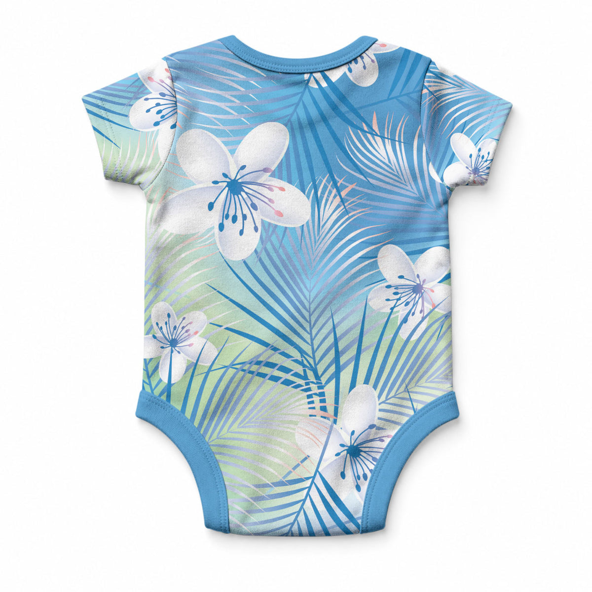 Blue Aloha Hawaiian Baby Onesie Tropical Flower Palm Leaf Pattern LT19 - Polynesian Pride