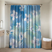 Blue Aloha Hawaiian Bathroom Set Tropical Flower Palm Leaf Pattern LT19 Shower Curtain Only Blue - Polynesian Pride