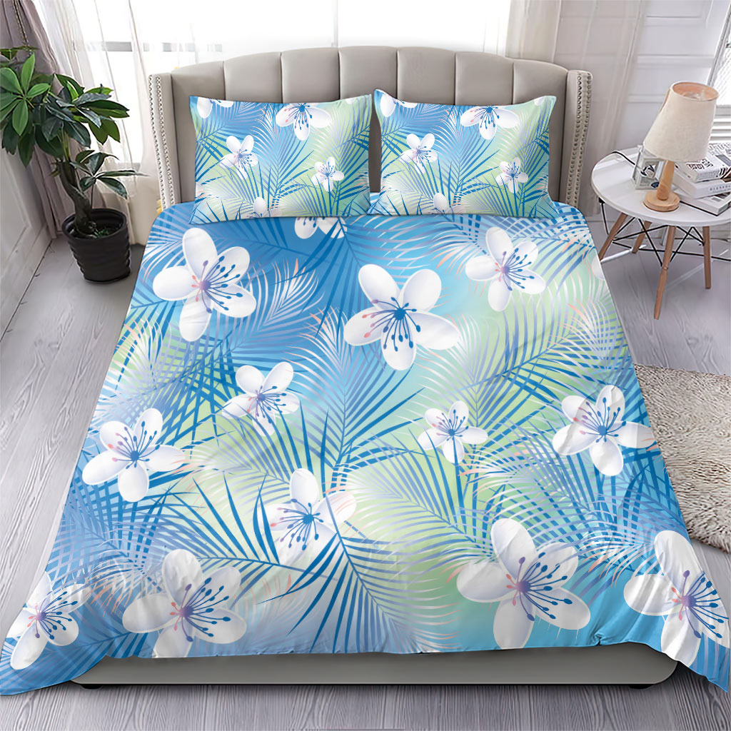 Blue Aloha Hawaiian Bedding Set Tropical Flower Palm Leaf Pattern LT19 - Polynesian Pride