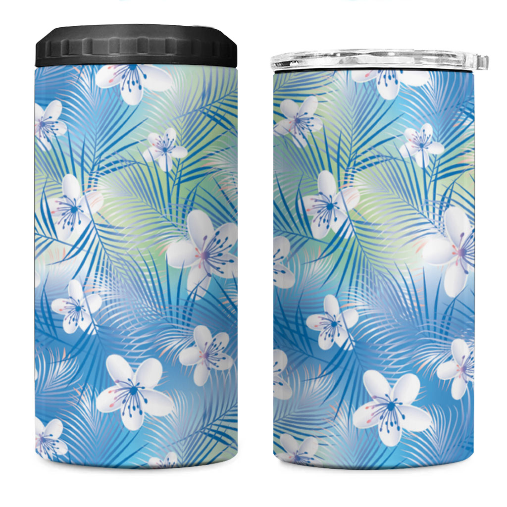 Blue Aloha Hawaiian 4 in 1 Can Cooler Tumbler Tropical Flower Palm Leaf Pattern LT19 One Size: 16 oz Blue - Polynesian Pride